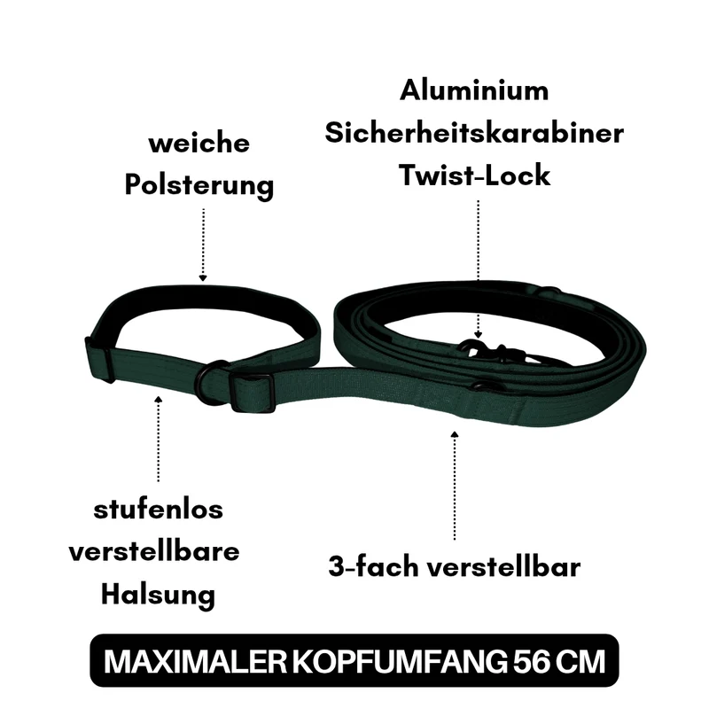 Nylon Retrieverleine verstellbar Dark Green