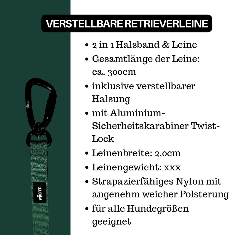 Nylon Retrieverleine verstellbar Dark Green