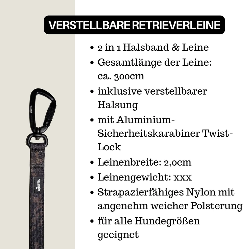 Nylon Retrieverleine verstellbar Black Camo