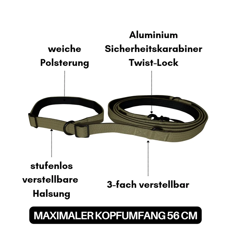 Nylon Retrieverleine verstellbar Military Olive