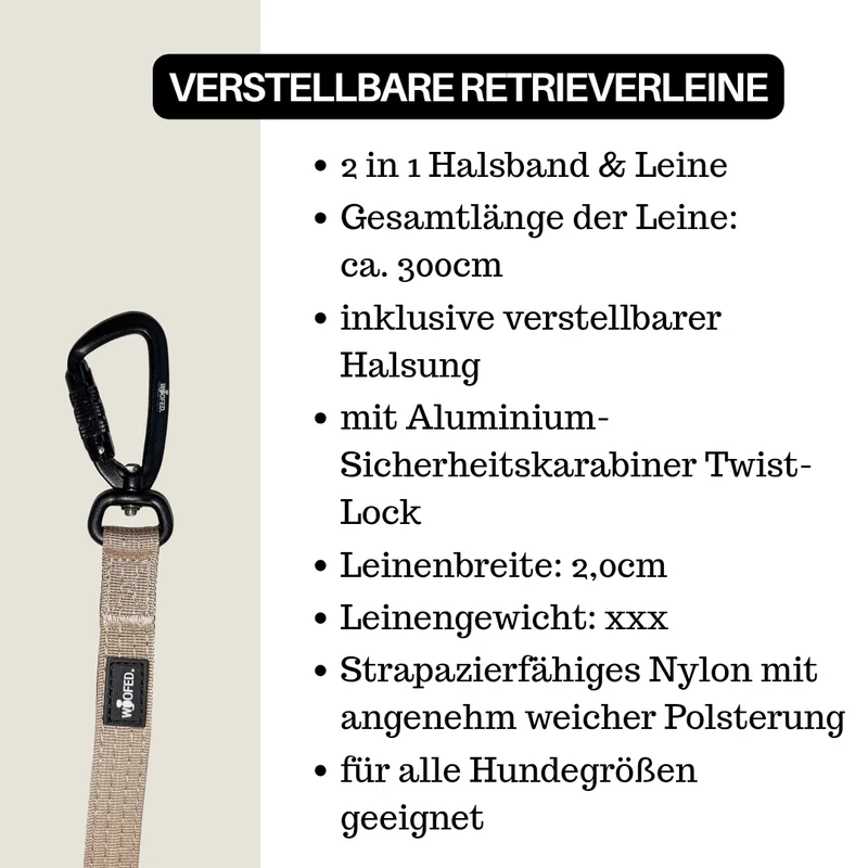 Nylon Retrieverleine verstellbar Desert Tan