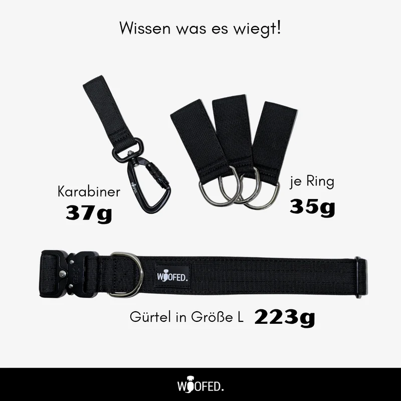 Gassigürtel Deep Black - verstellbar mit taktischer Schnalle - ultraleicht