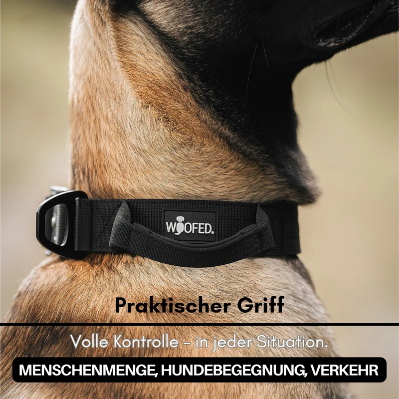 Nylon Tactical Halsband mit Griff Deep Black - ultraleicht