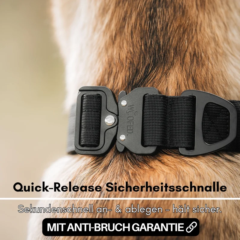 Nylon Tactical Halsband mit Griff Deep Black - ultraleicht