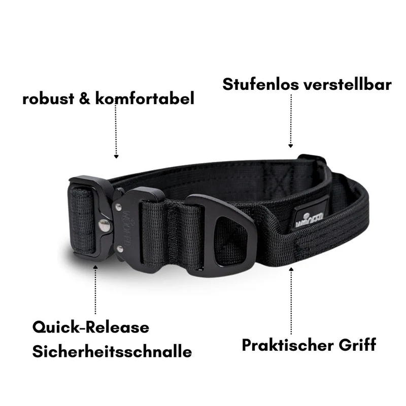 Nylon Tactical Halsband mit Griff Deep Black - ultraleicht