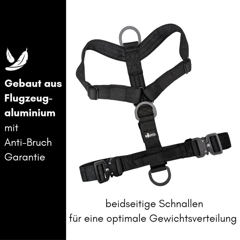 Y-Hundegeschirr 4fach-verstellbar mit Griff und Sicherheitsschnallen Deep Black - ultraleicht