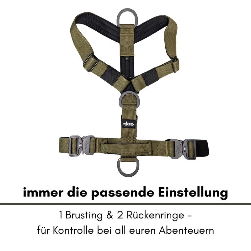 Y-Hundegeschirr 4fach-verstellbar mit Griff und Sicherheitsschnallen Military Olive - ultraleicht