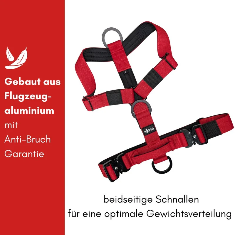 Y-Hundegeschirr 4fach-verstellbar mit Griff und Sicherheitsschnallen Rosso Red - ultraleicht