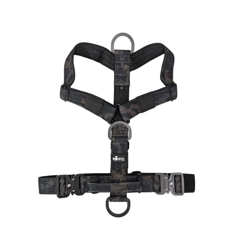 Y-Hundegeschirr 4fach-verstellbar mit Griff und Sicherheitsschnallen Black Camo - ultraleicht