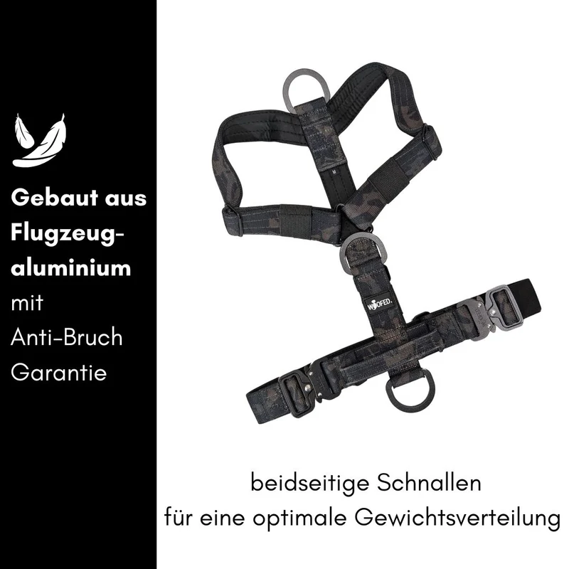 Y-Hundegeschirr 4fach-verstellbar mit Griff und Sicherheitsschnallen Black Camo - ultraleicht