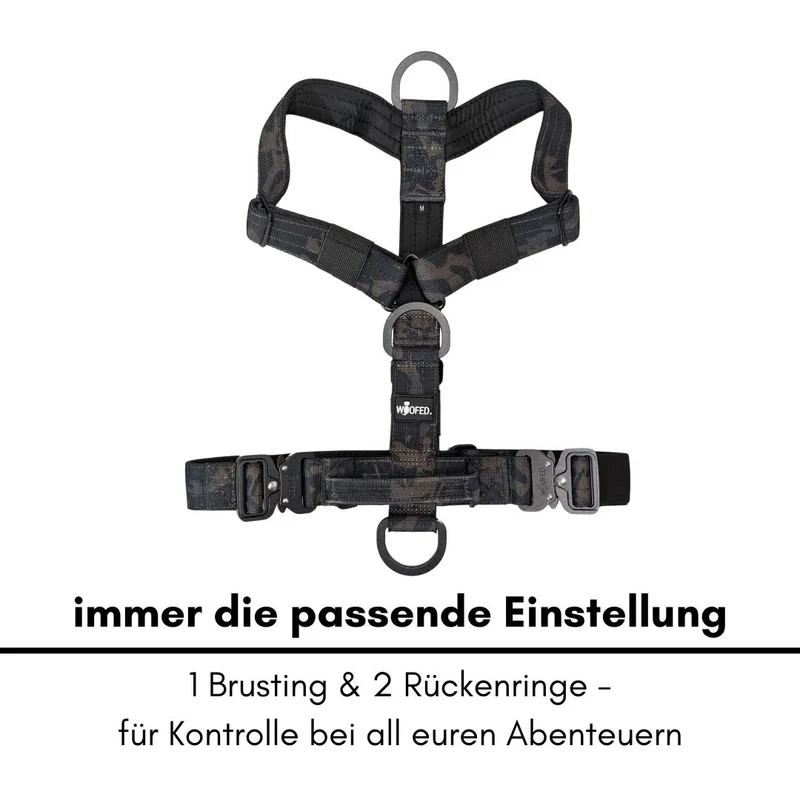 Y-Hundegeschirr 4fach-verstellbar mit Griff und Sicherheitsschnallen Black Camo - ultraleicht