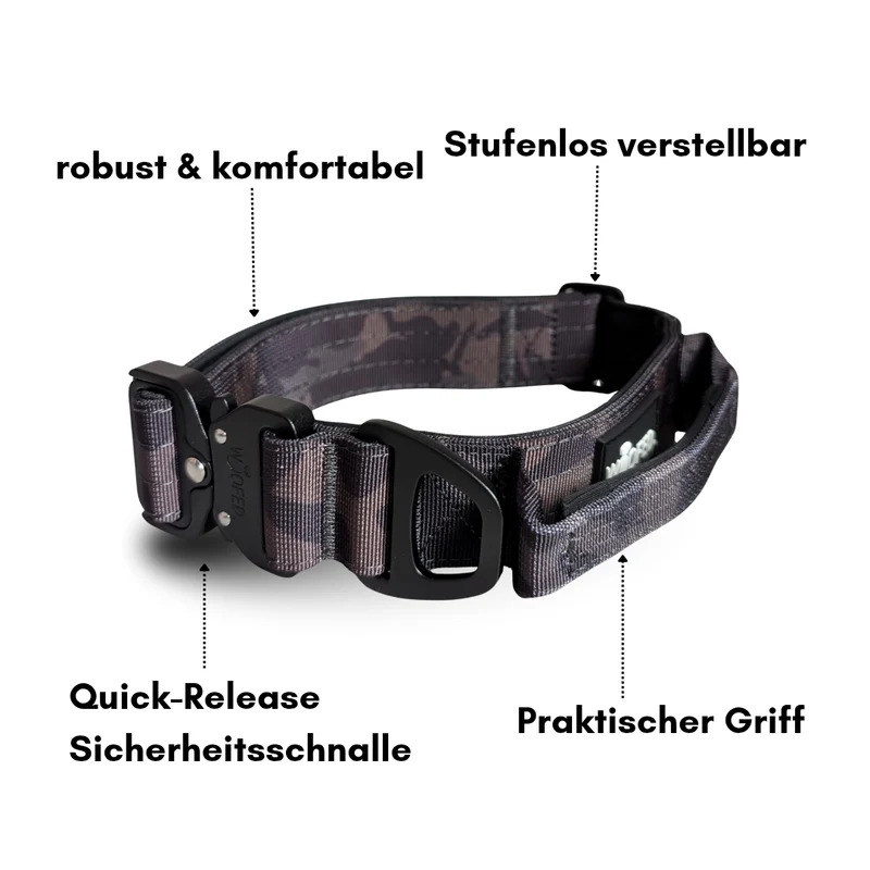 taktisches Nylon Halsband Black Camo - ultraleicht