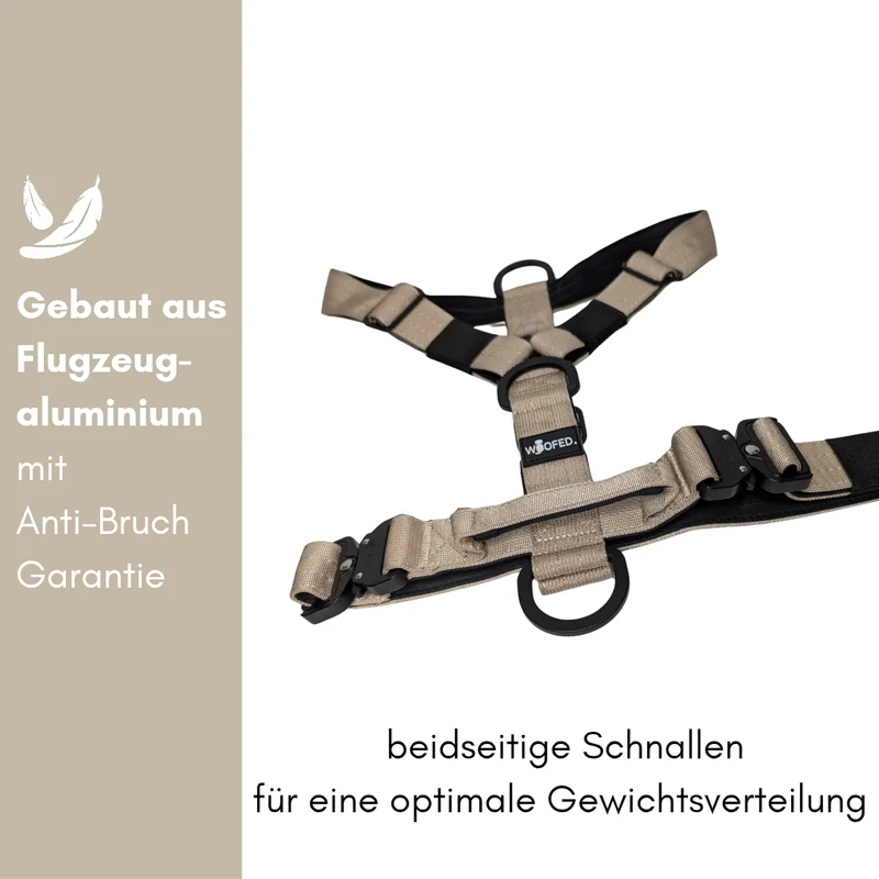 Y-Hundegeschirr 4fach-verstellbar mit Griff und Sicherheitsschnallen Desert Tan - ultraleicht
