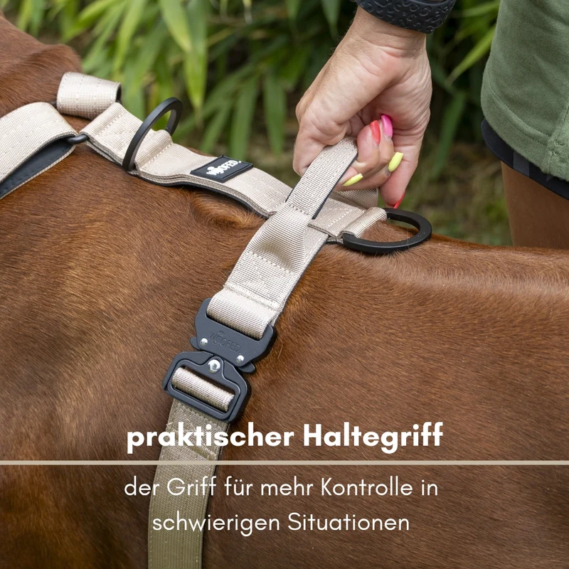 Y-Hundegeschirr 4fach-verstellbar mit Griff und Sicherheitsschnallen Desert Tan - ultraleicht