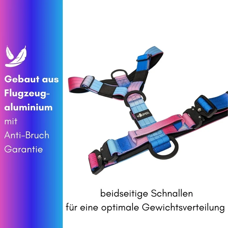 Y-Hundegeschirr 4fach-verstellbar mit Griff und Sicherheitsschnallen Pink Blue Sky - ultraleicht