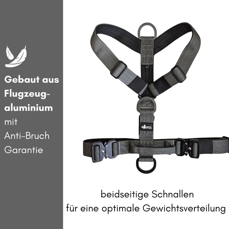 Y-Hundegeschirr 4fach-verstellbar mit Griff und Sicherheitsschnallen Anthracite - ultraleicht