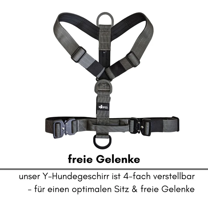 Y-Hundegeschirr 4fach-verstellbar mit Griff und Sicherheitsschnallen Anthracite - ultraleicht
