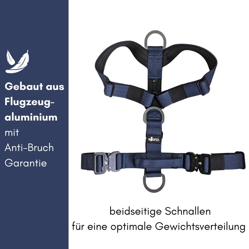 Y-Hundegeschirr 4fach-verstellbar mit Griff und Sicherheitsschnallen Midnight Blue - ultraleicht