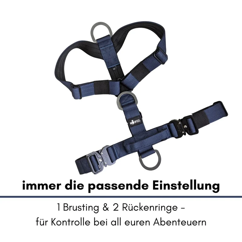 Y-Hundegeschirr 4fach-verstellbar mit Griff und Sicherheitsschnallen Midnight Blue - ultraleicht