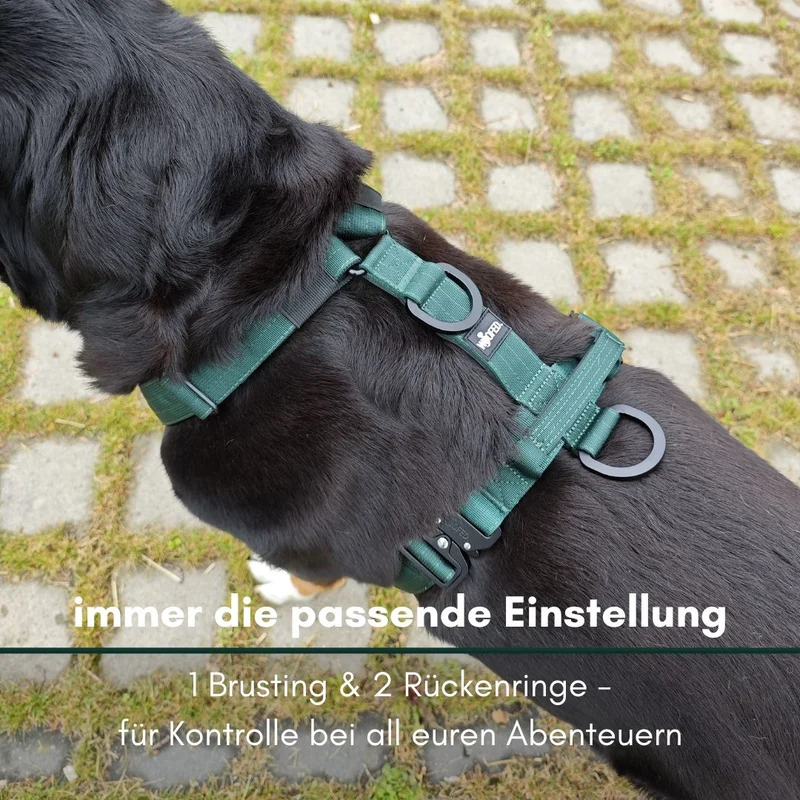 Y-Hundegeschirr 4fach-verstellbar mit Griff und Sicherheitsschnallen Dark Green - ultraleicht