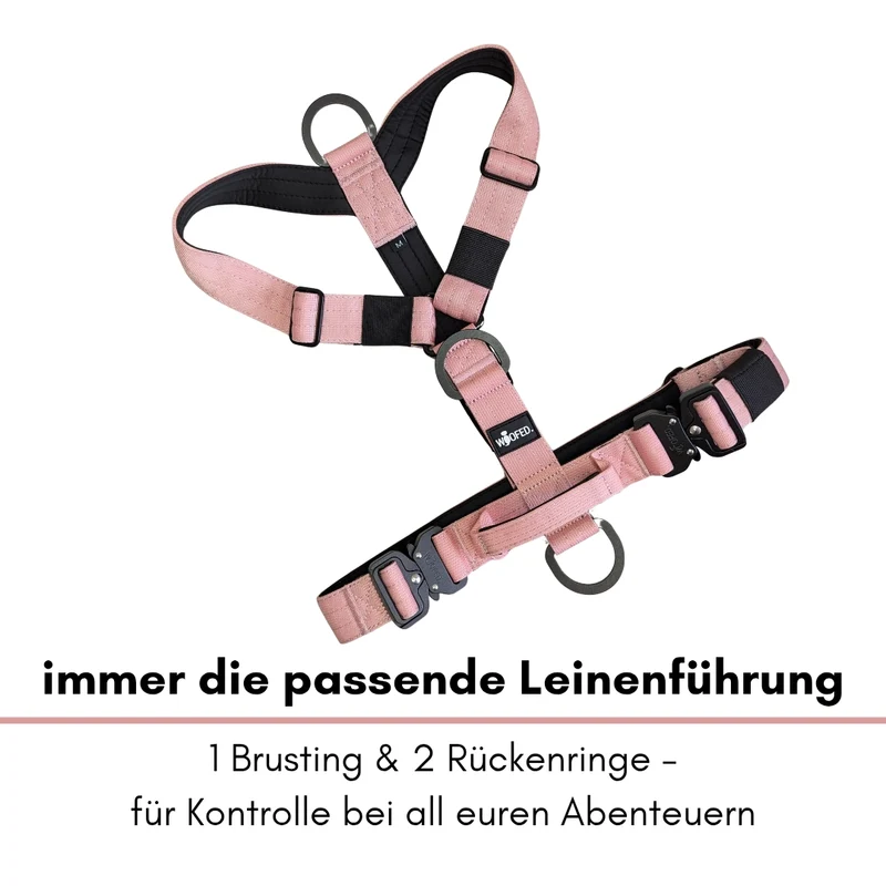 Y-Hundegeschirr 4fach-verstellbar mit Griff und Sicherheitsschnallen Dusty Rose - ultraleicht