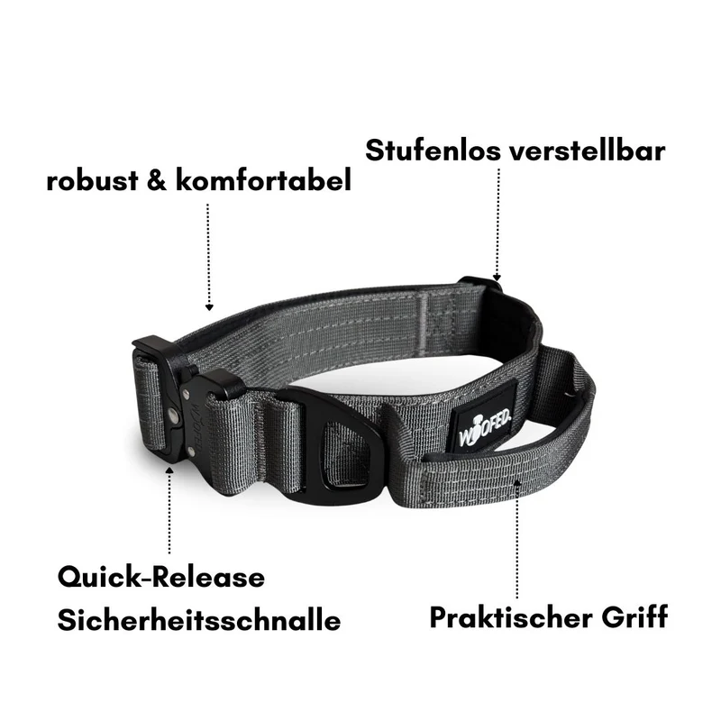 Nylon Tactical Halsband mit Griff Anthracite - ultraleicht