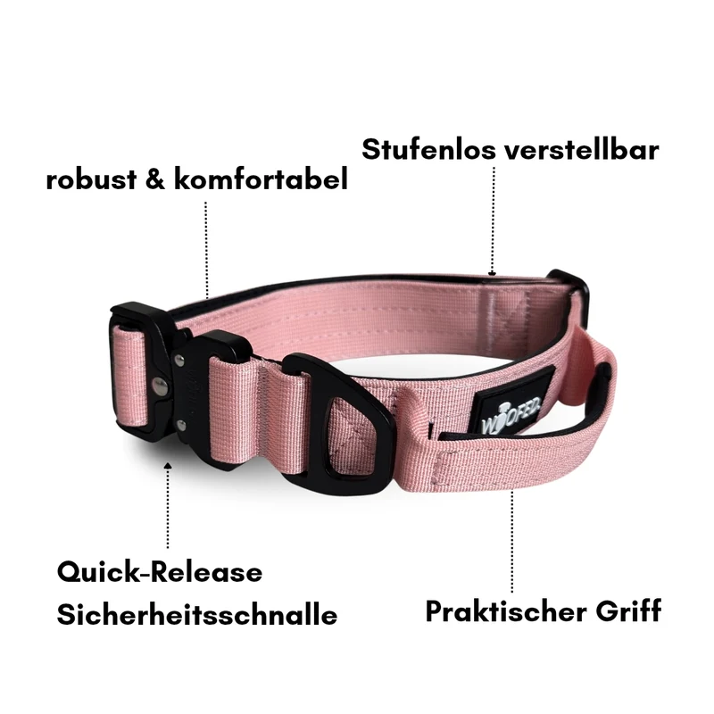 Nylon Tactical Halsband mit Griff Dusty Rose - ultraleicht