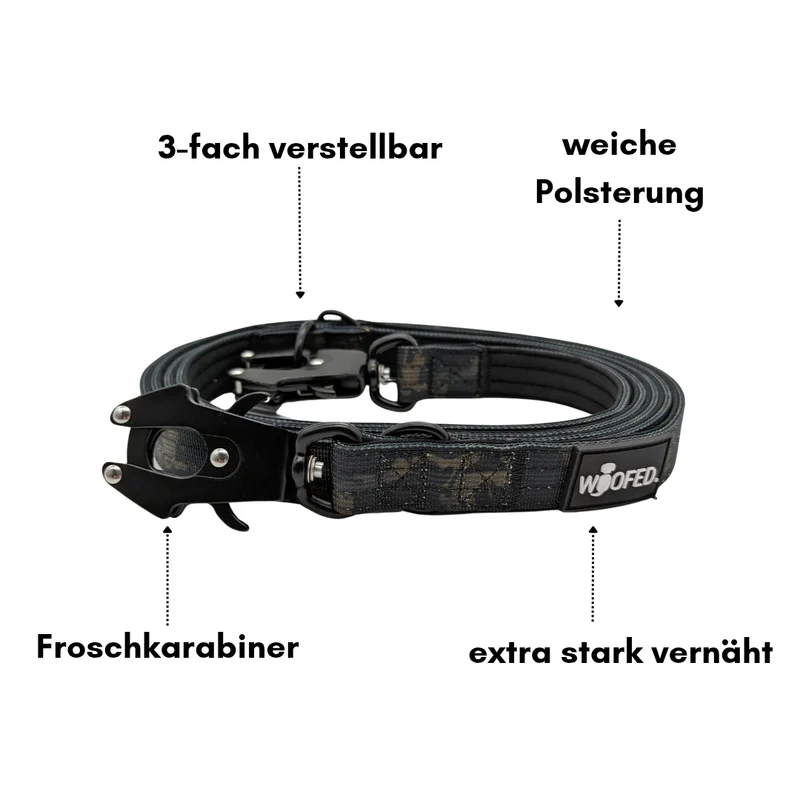 Nylon Tactical Führleine Black Camo