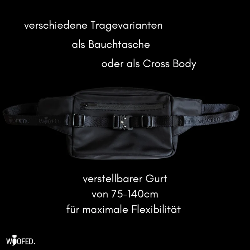 Multifunktionale Gassitasche - 2 in 1 Bauchtasche & Schultertasche Deep Black