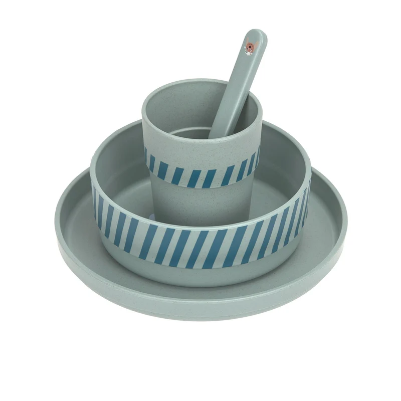 Kindergeschirr Set (Teller - Schüssel - Becher - Löffel) - Tiny Team, Hund - Lässig