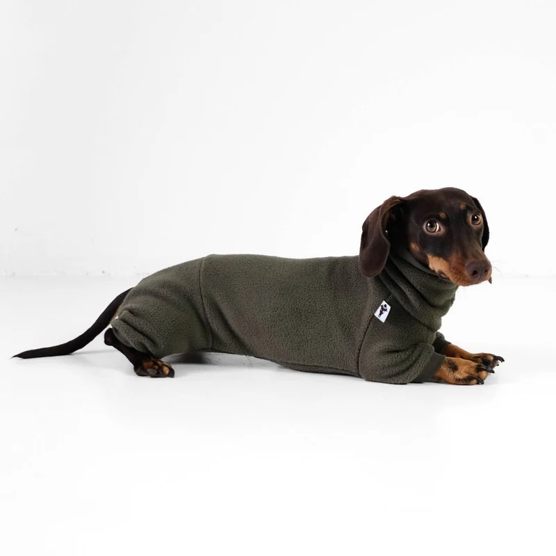 Fleece Overall für Dackel Olivgrün