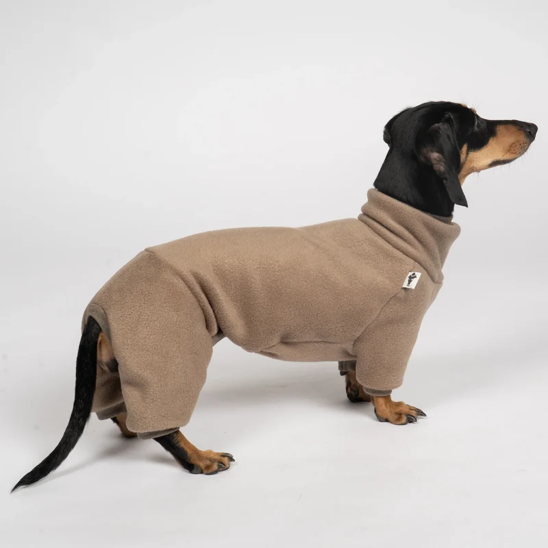 Fleece Overall für Dackel Taupe