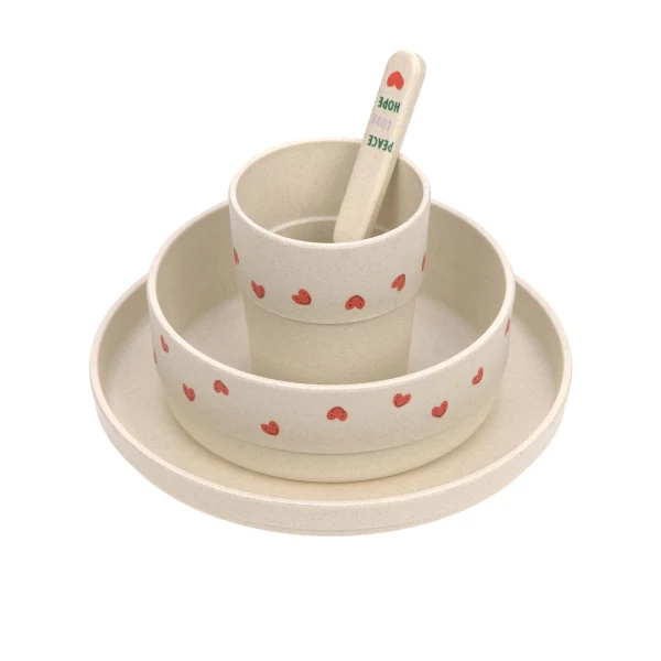 Kindergeschirr Set (Teller - Schüssel - Becher - Löffel) - Happy Rascals, Herz - Lässig
