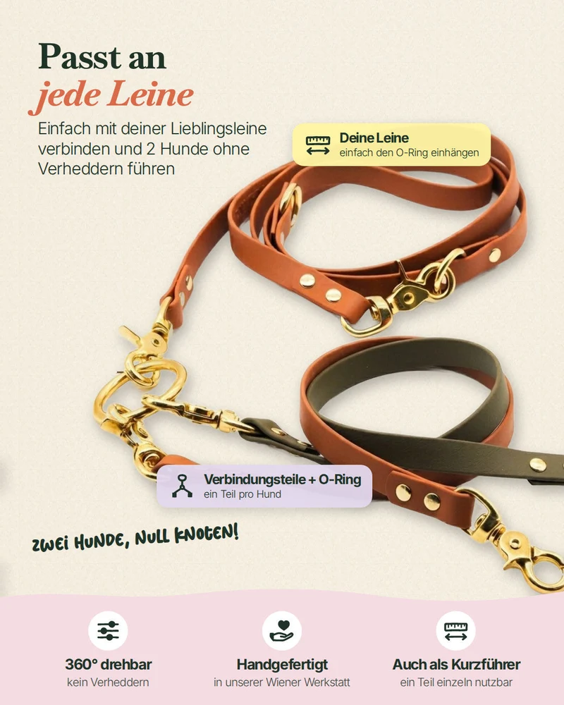 Verbindungsteil aus Leder für mehrere Hunde an einer Leine (1 Stück)