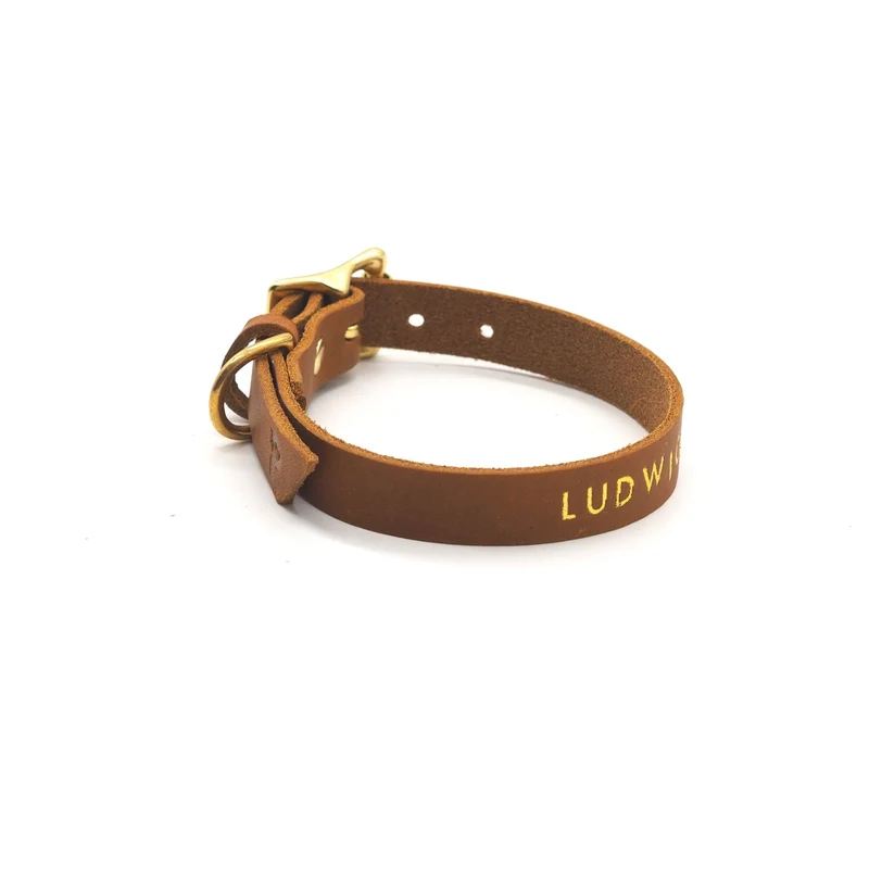 Schmales Lederhalsband in Cognac