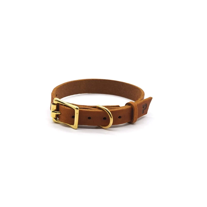 Schmales Lederhalsband in Cognac