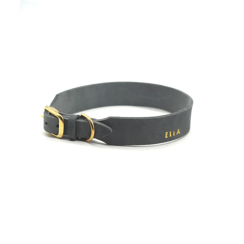 Personalisierbares Lederhalsband mit Name | Steingrau