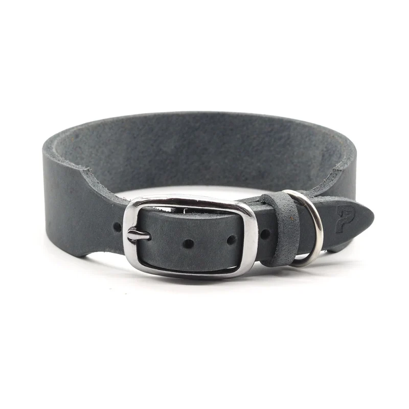 Personalisierbares Lederhalsband mit Name | Steingrau