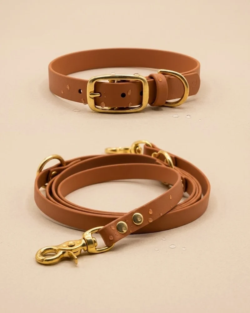Set | Halsband & Leine aus Biothane® 'Hellbraun'