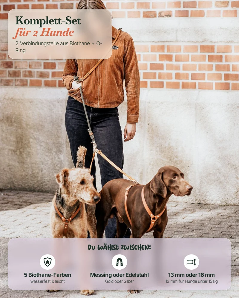 Komplett-Set | 2 Verbindungsteile aus Biothane für 2 Hunde an einer Leine inkl. O-Ring