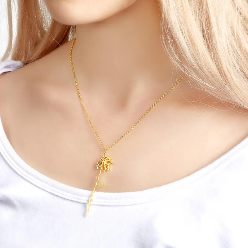 Individuell gestaltete Halskette mit Geburtsblume, zierlicher Schmuck, Blumenanhänger, Geburtstagsgeschenk