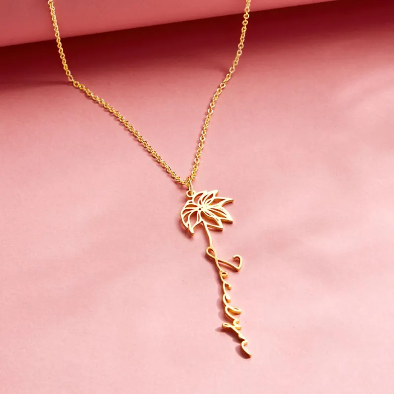 Individuell gestaltete Halskette mit Geburtsblume, zierlicher Schmuck, Blumenanhänger, Geburtstagsgeschenk