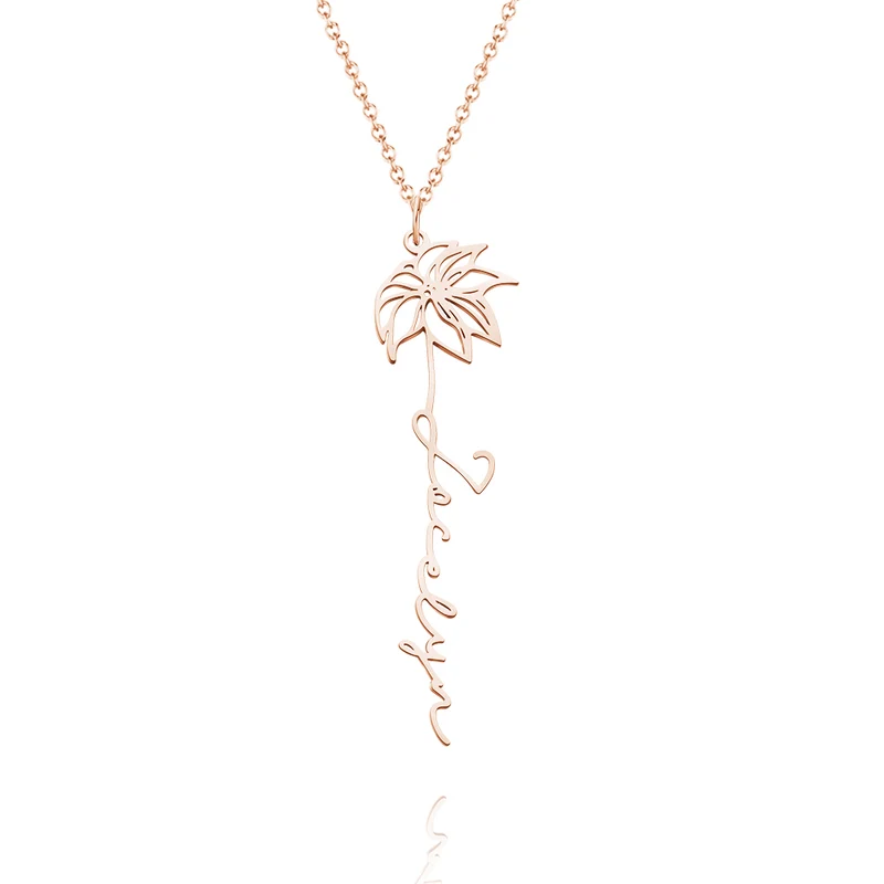 Individuell gestaltete Halskette mit Geburtsblume, zierlicher Schmuck, Blumenanhänger, Geburtstagsgeschenk