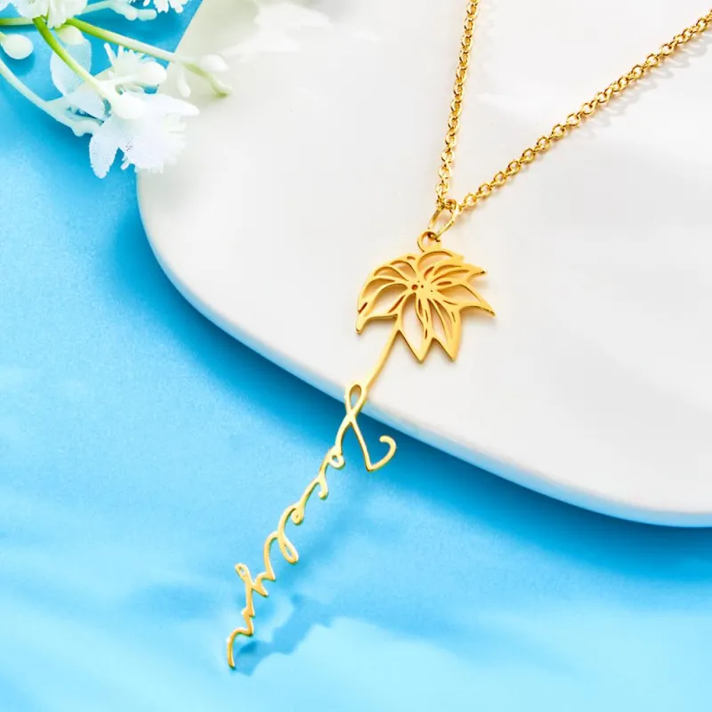 Individuell gestaltete Halskette mit Geburtsblume, zierlicher Schmuck, Blumenanhänger, Geburtstagsgeschenk