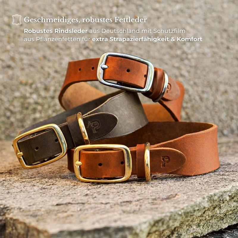 Personalisierbares Lederhalsband mit Name | Olive
