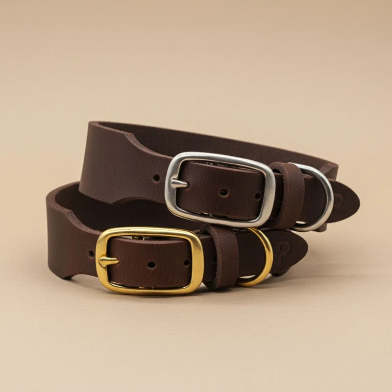 Personalisierbares Lederhalsband mit Name | Kastanie
