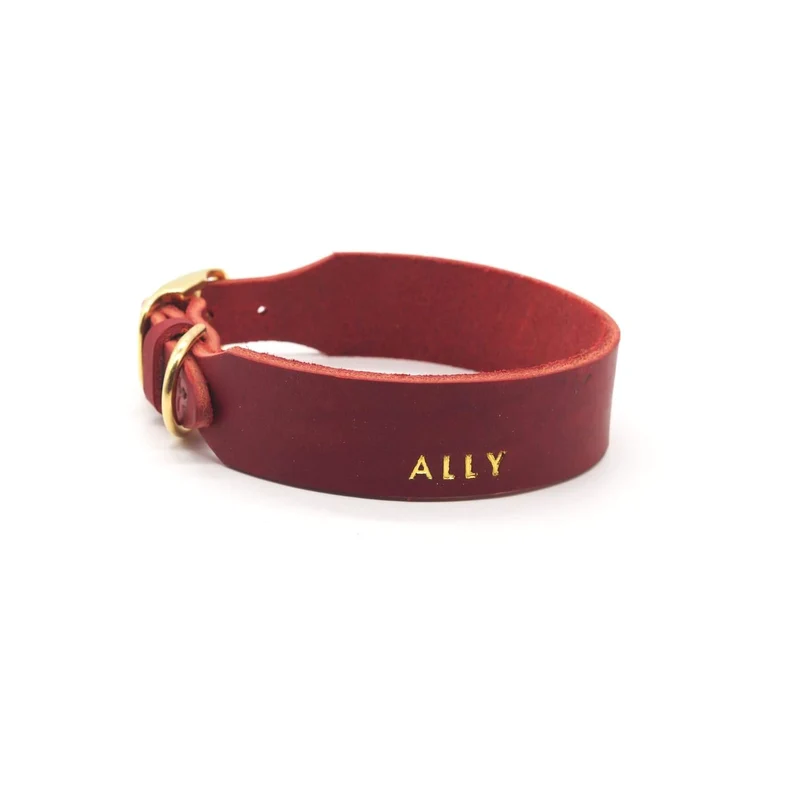 Personalisierbares Lederhalsband mit Name | Chili
