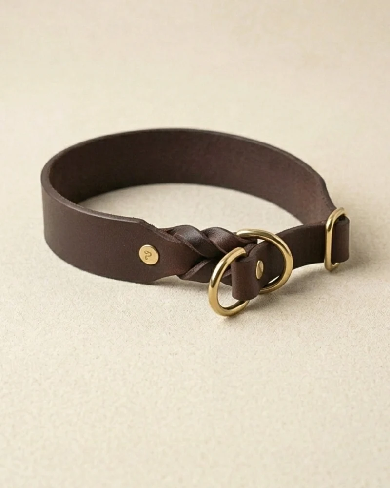 Zugstopp-Halsband aus Fettleder 'Kastanie'