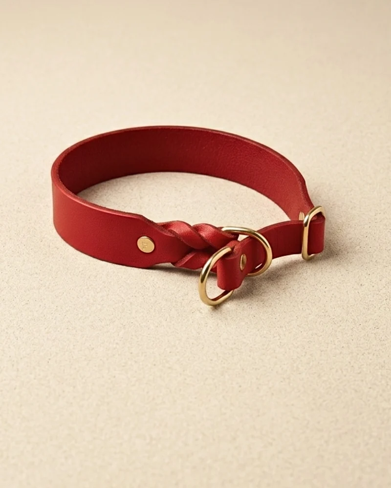 Zugstopp-Halsband aus Fettleder 'Chili'