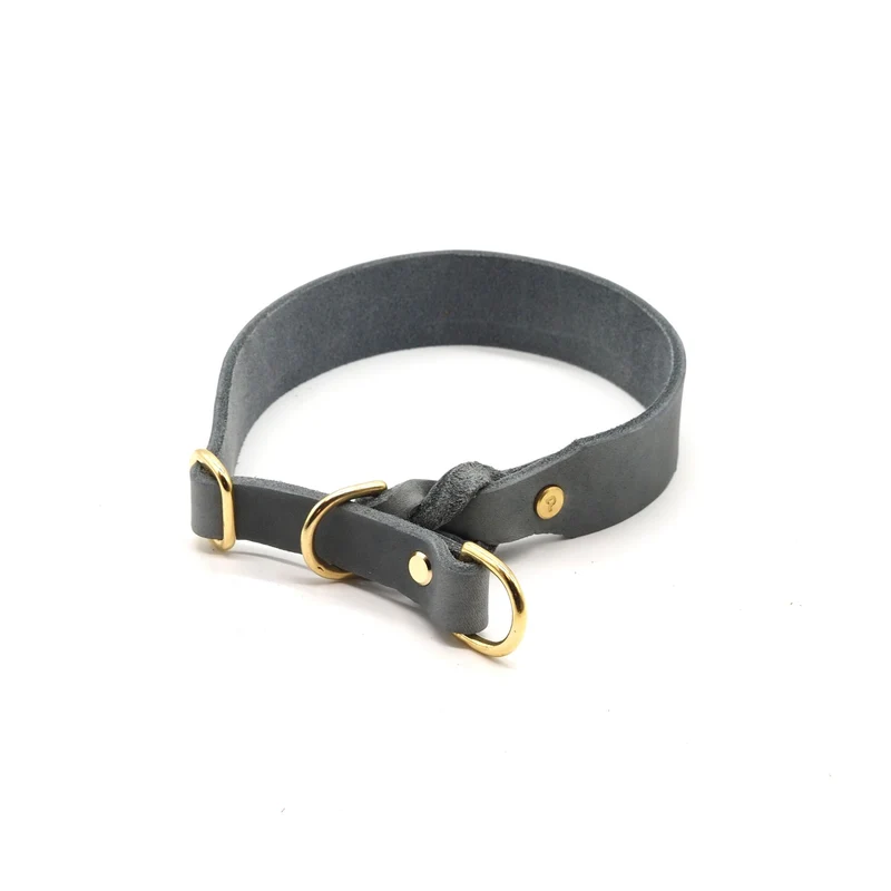 Zugstopp-Halsband aus Fettleder 'Steingrau'